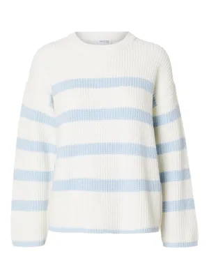 Bloomie Ls Knit O-Neck - Snow White/Cashmere Blue