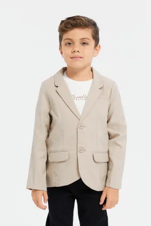 Boys Beige Plain Formal Blazer
