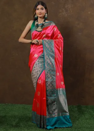 Brink Pink Hand Woven Pure Katan Silk Saree