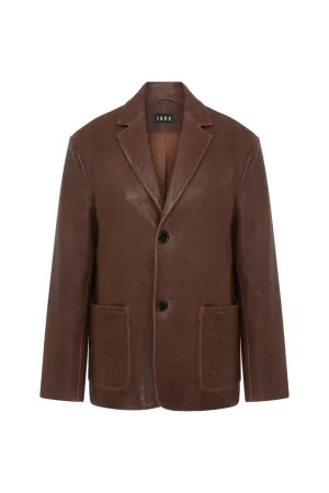 BROWN LEATHER MID-OVERSIZED JACKET