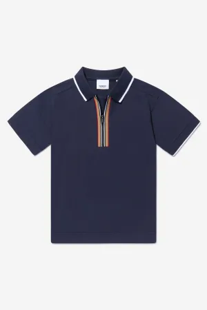 Burberry Boys Cotton Icon Stripe Front Zip Polo Shirt