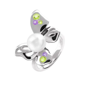 【BUTTERFLY】925 Sterling Silver Purple & Green Gemstone Ring