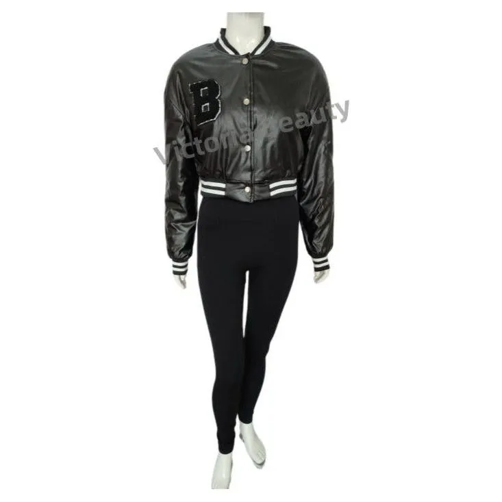 Buttoned Leather Baseball Jacket