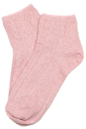 Cable Knit Cotton Socks Pink