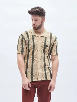 Camel Stripes Crochet Knitted Shirt