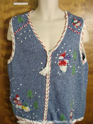 Candy Cane Trimmed Blue Ugly Christmas Sweater Vest