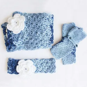 Caron Crochet Cozy Posy Set (Headband, Fingerless Gloves, Scarf)