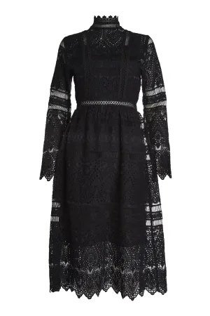 Carter Black High-Neck Lace Midi Dress