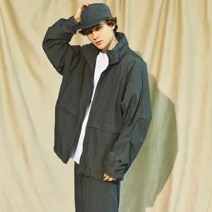 Casual Leisure Solid Color Dark Green Windbreaker Loose Jacket