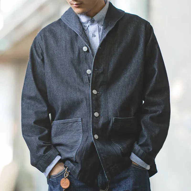 Casual Wash Denim Jacket Vintage Blue Denim Coat