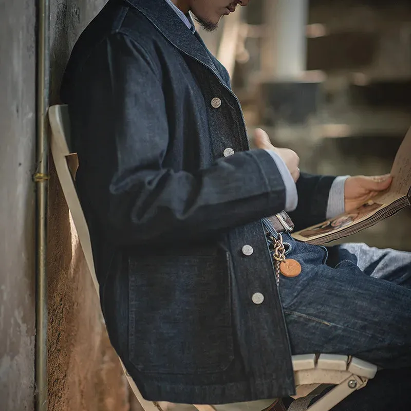 Casual Wash Denim Jacket Vintage Blue Denim Coat