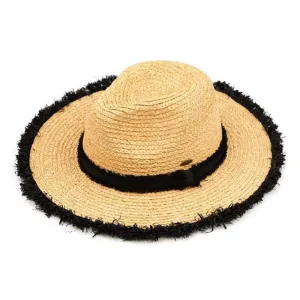 C.C Women's Natural Raffia Frayed Edge UV Protection Panama Sun Hat