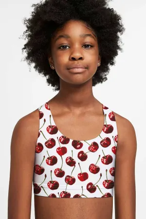 Cherries on Top Stella White Fruity Seamless Sport Bra Crop Top - Kids