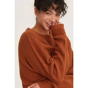 Chocolate Crew Neck Cropped Knit Sweater