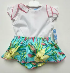 CLEARANCE DEAL - Mac Ilusion - Baby Girl's White Blouse & Turquoise Amazonia Jam Pants Set 12m
