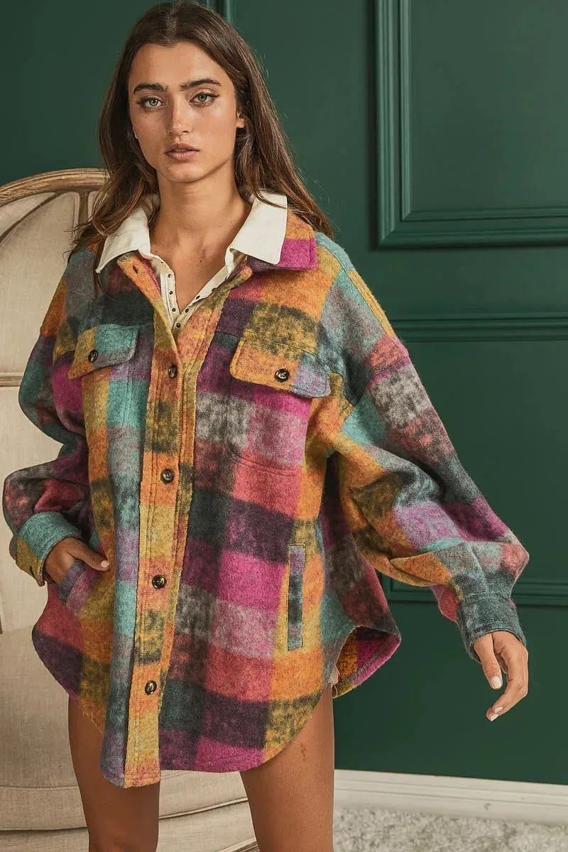 Colorful loose fit buttoned down check shirt jacket