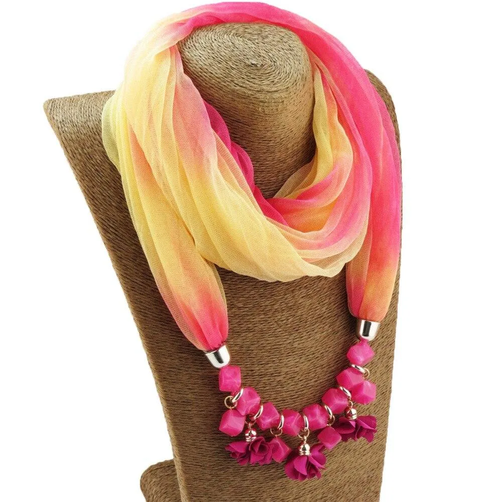 Colorful Summer Chiffon Scarf With Geometric Flower Beads