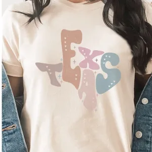 Colorful Texas Graphic Cream Short Sleeve Tee