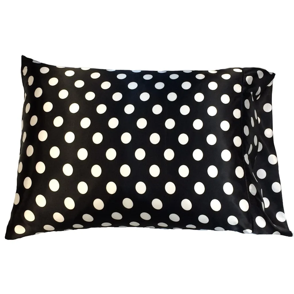 Comfortable Hotel Travel Pillow. Black with Large White Polka Dots