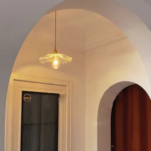 Contemporary Luxury Brass Flower Glass Shape 1-Light Pendant Light For Bedroom