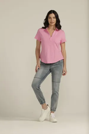 Cotton Fitted Pocket Polo Hot Pink