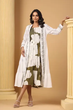Cotton Floral Sciffili Long Shrug Dress