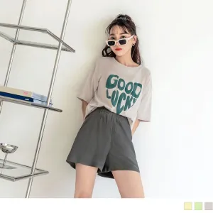 COTTON LETTER PRINTED ROUND NECK DROP SHOULDER TOPS