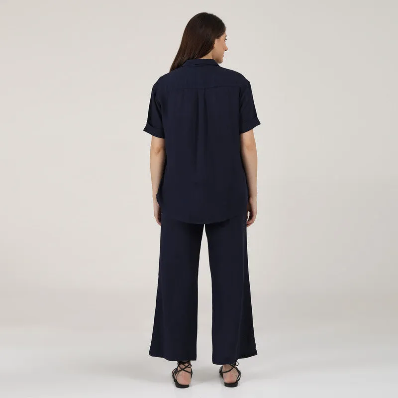 Cotton Linen Co Ord Set | Navy Blue & Rust | Set of 3