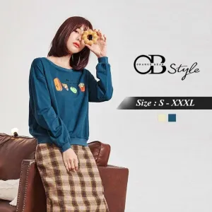 COTTON ROUND NECK LETTER PRINTED LONG SLEEVE TOPS