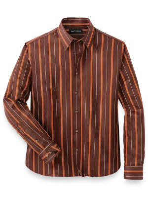 Cotton Stripe Casual Shirt - Brown