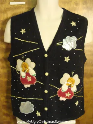 Crafty 80s Angels Ugly Christmas Jumper Vest