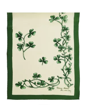 Cream/Green Shamrock Sprig Silk Scarf