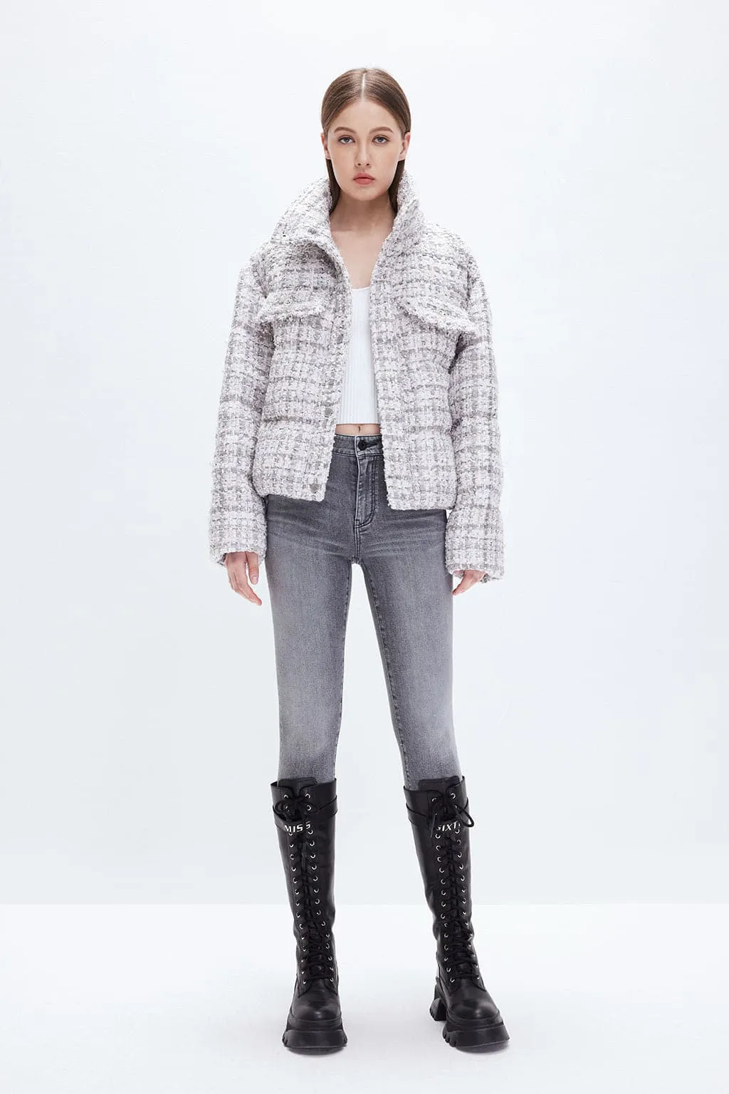 Cropped Down Jacket With Stand Collar