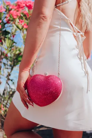 Crystal Heart Crossbody Purse - Pink