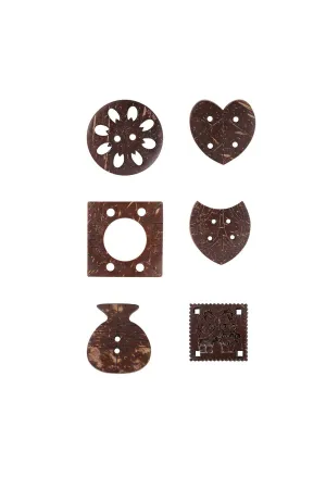 Decorative Set of 6 Combination Different Shapes Brown Coco Buttons