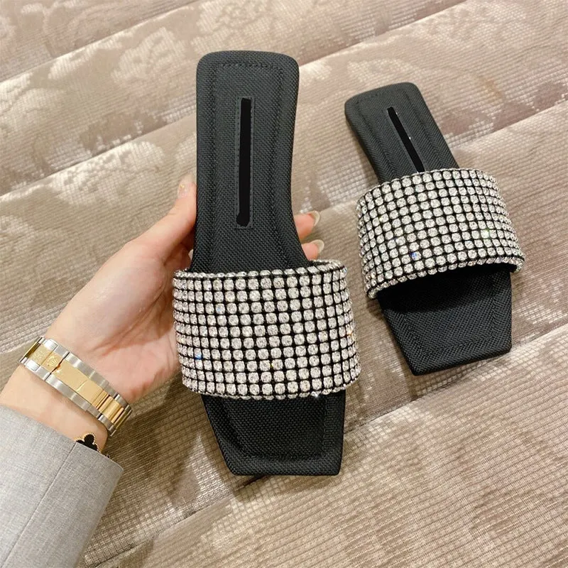 Diamond Fashion Square Toe Slippers for Women