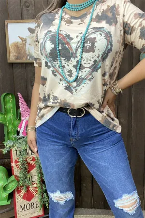 DLH13881 Leopard&heart graphic printed short sleeve women tops (BS9)