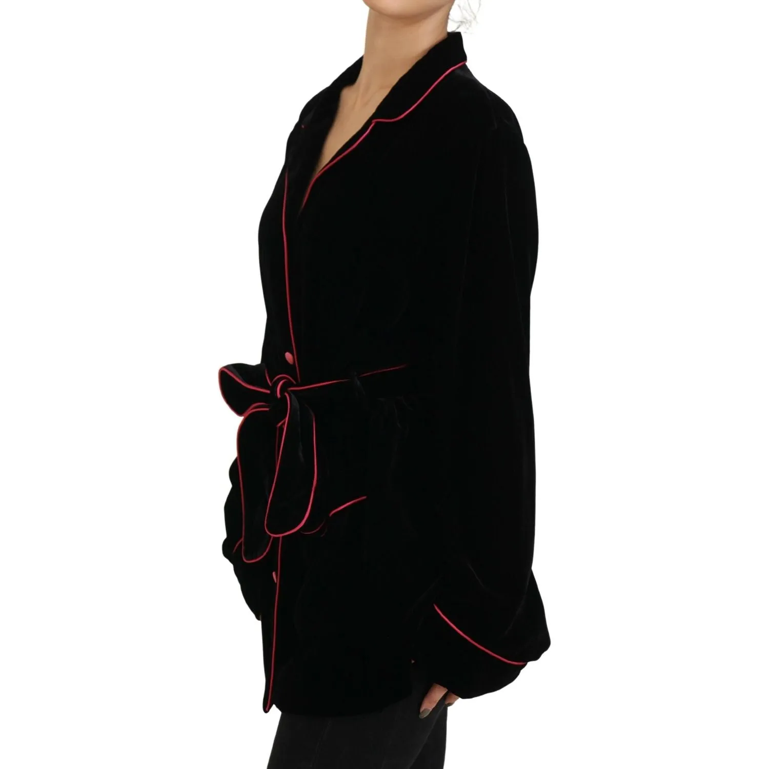 Dolce & Gabbana Elegant Black Silk-Blend Jacket with Waist Belt