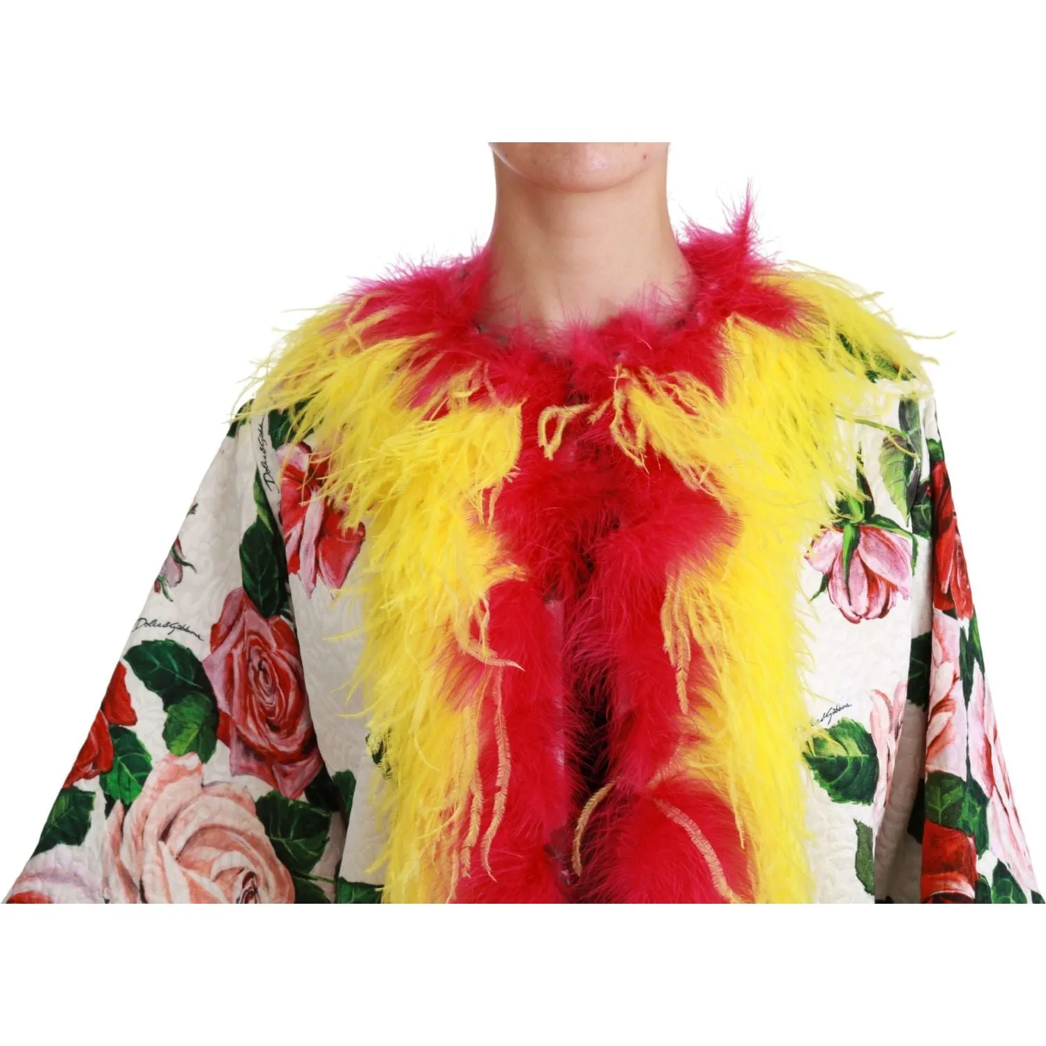 Dolce & Gabbana Elegant Floral Cape Jacket with Fur Details