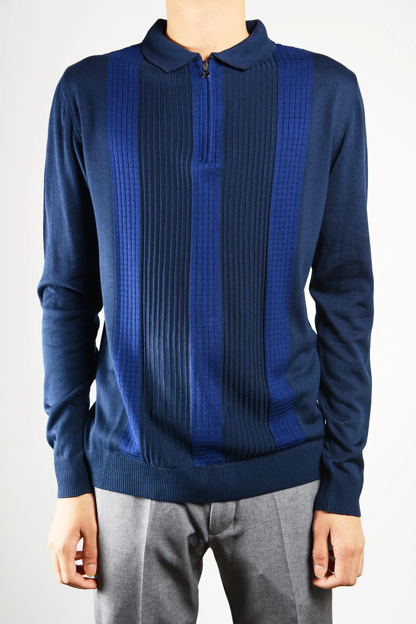 DT 1/4 Zip Lux Vertical Stripe Polo Ls