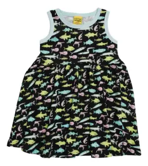 DUNS Sleeveless Gathered Dress - Fish Black
