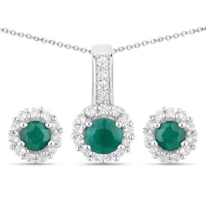Dyed Emerald & White Topaz Sterling Silver Jewelry Set