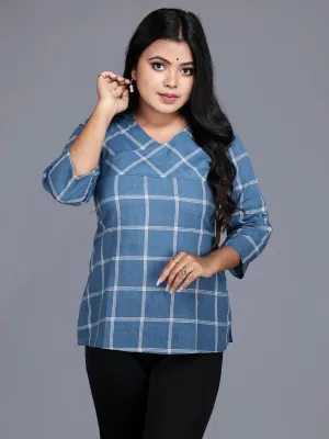 Elegant Blue Checks Handwoven Cotton Top