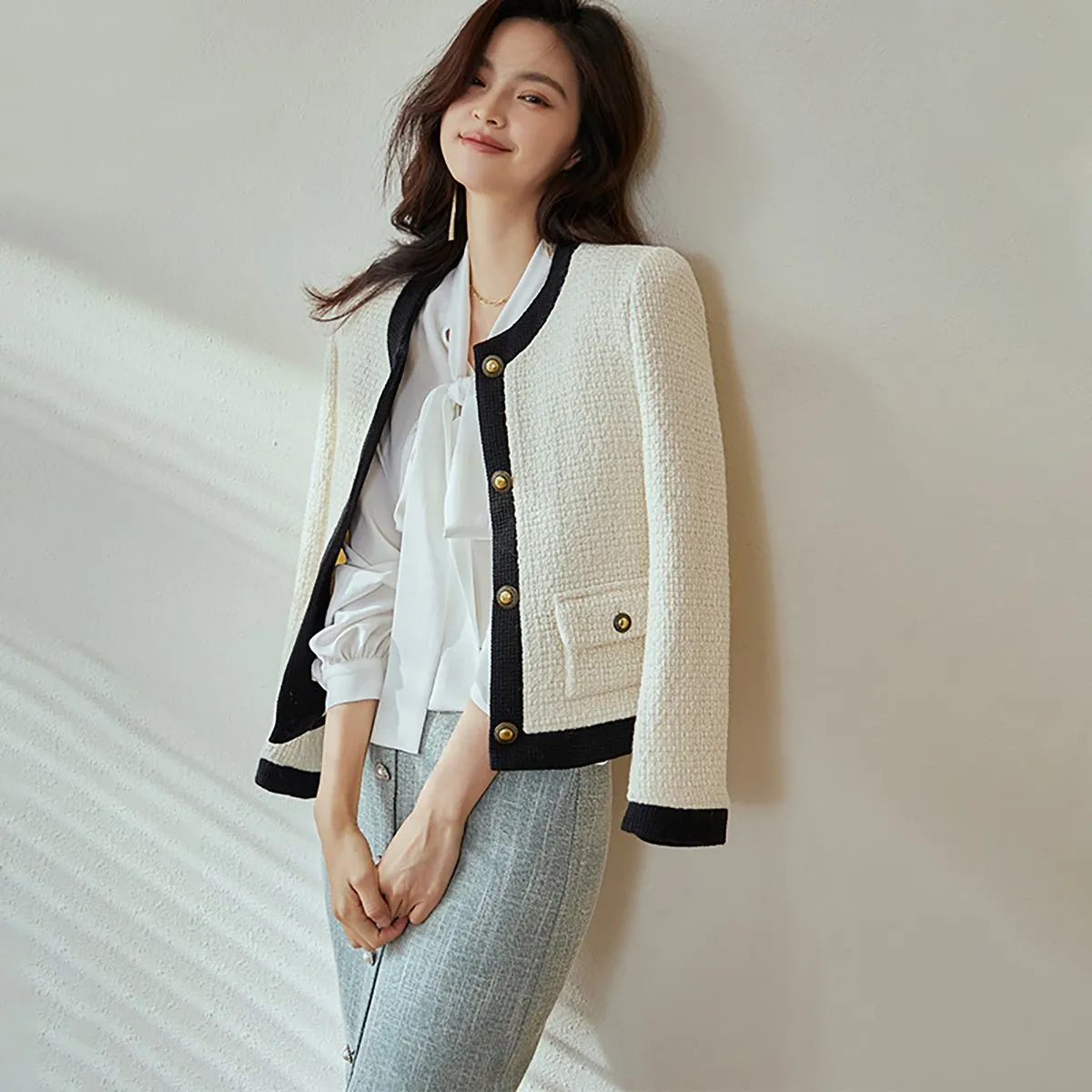 Elegant French Tweed White Jacket