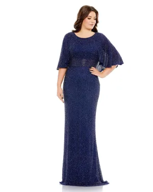 Embellished Cape Sleeve Gown | Midnight