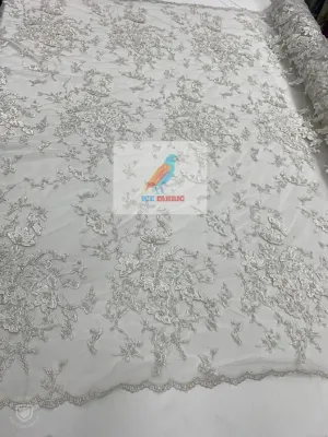 Embroidery Off White Handmade Beaded lace / Bridal Fabric
