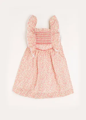 Emma Floral Print Smocked Sleeveless Dress in Red (12mths-10yrs)