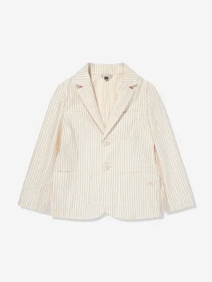 Emporio Armani Boys Striped Linen Blazer in Ivory