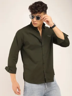 Fabric Pepar Cotton Classic Olive Full Sleeve Shirt