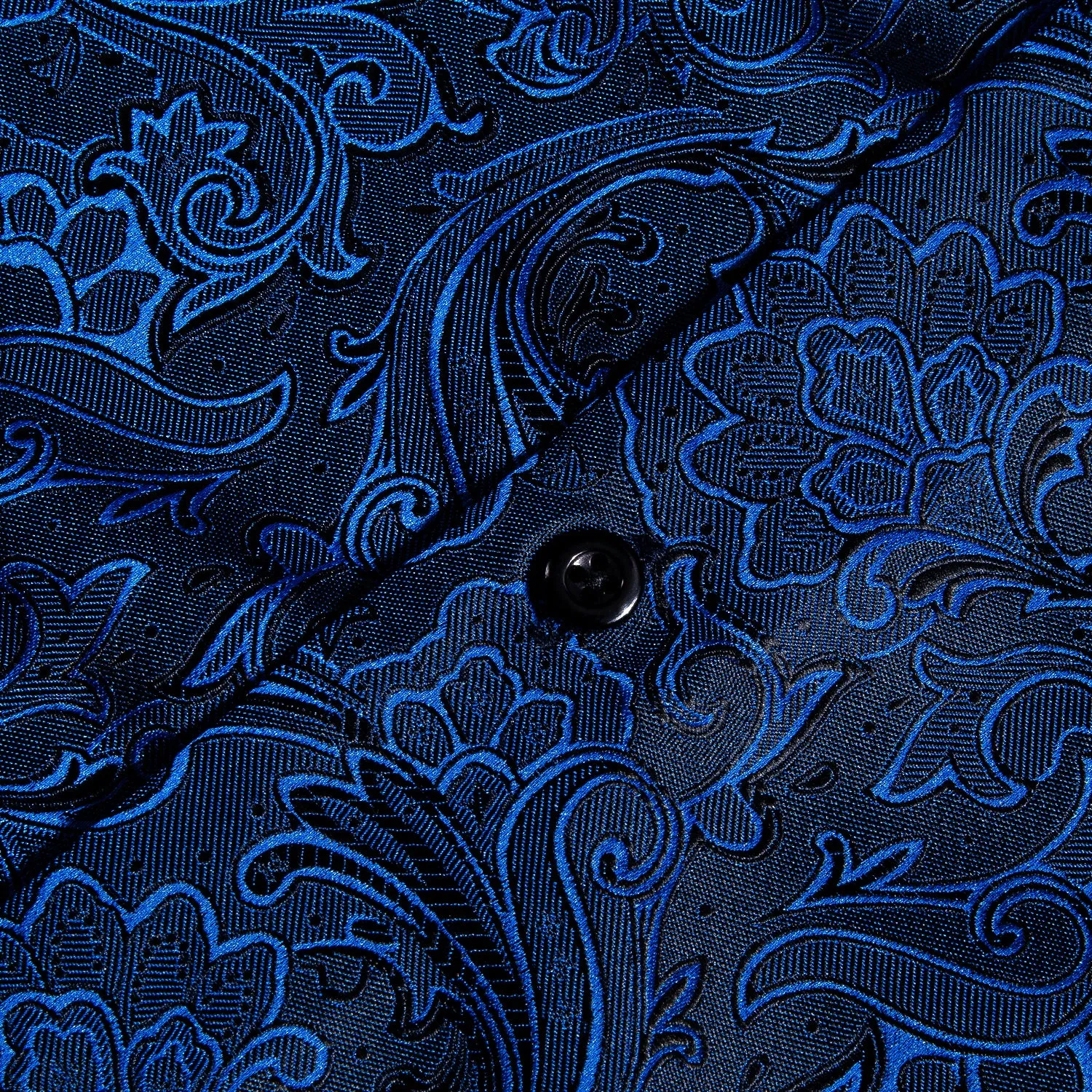 Fashion Black Deep Blue Paisley Silk Men's Long Sleeve Shirt